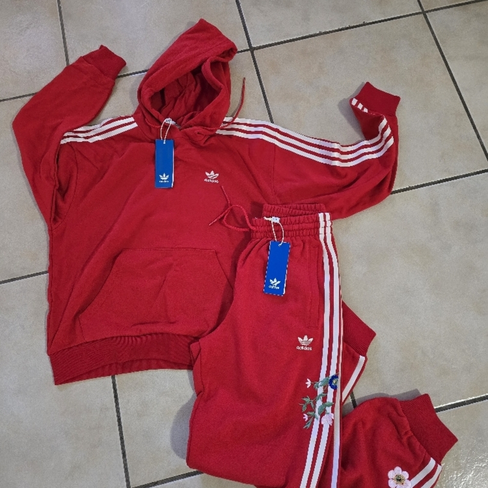 Adidas Red Hoodie and Sweatpants Set